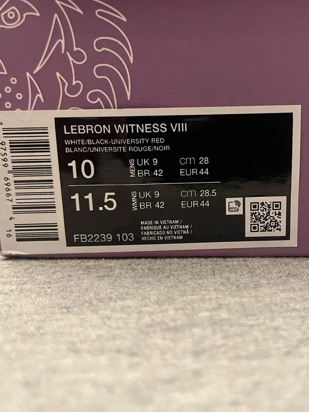 Nike Lebron Witness VIII White Black Red Men's Shoe Size 10 FB2239-103 - Picture 11 of 12